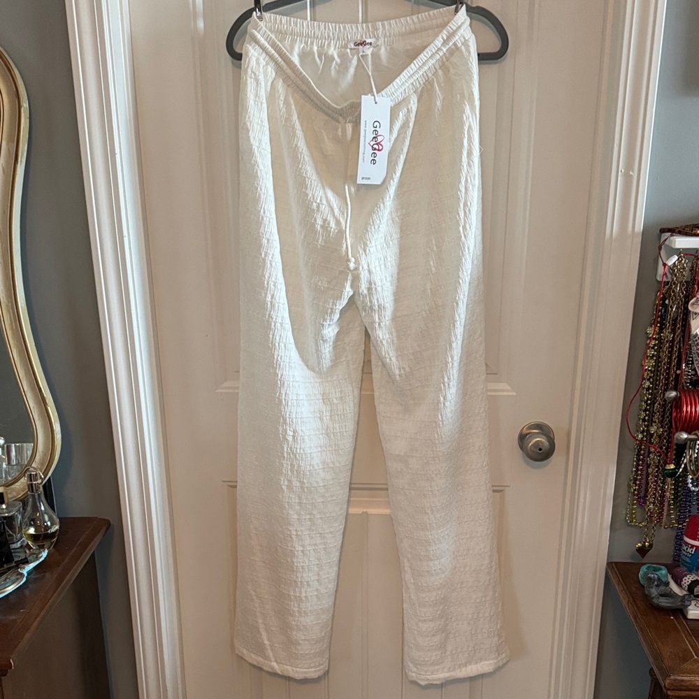 Chic Cream Textured Trousers